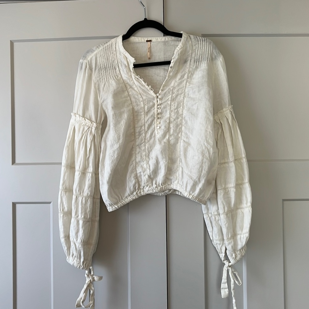free people white linen balloon shirt